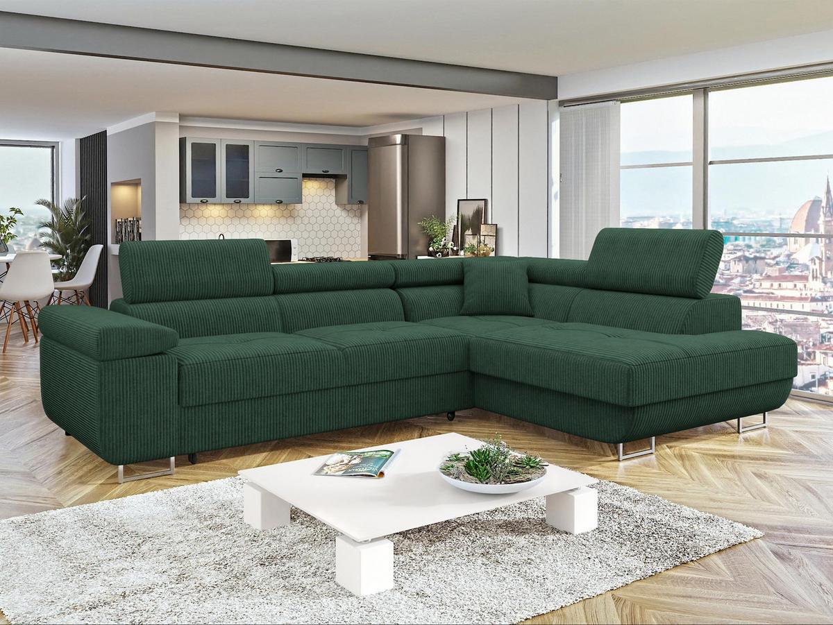 ECKSOFA Torezio Cord, Seite: Rechts - Dunkelgrün, Holz/Textil (203/274cm) - MIRJAN24