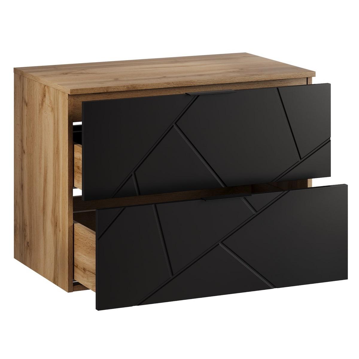 WASCHBECKENUNTERSCHRANK Manello 2 Schubladen Eiche mit Matt Schwarz - 80 x 46 x 58 cm - Eichefarben/Schwarz, Holz (80/58/46cm) - Badplaats