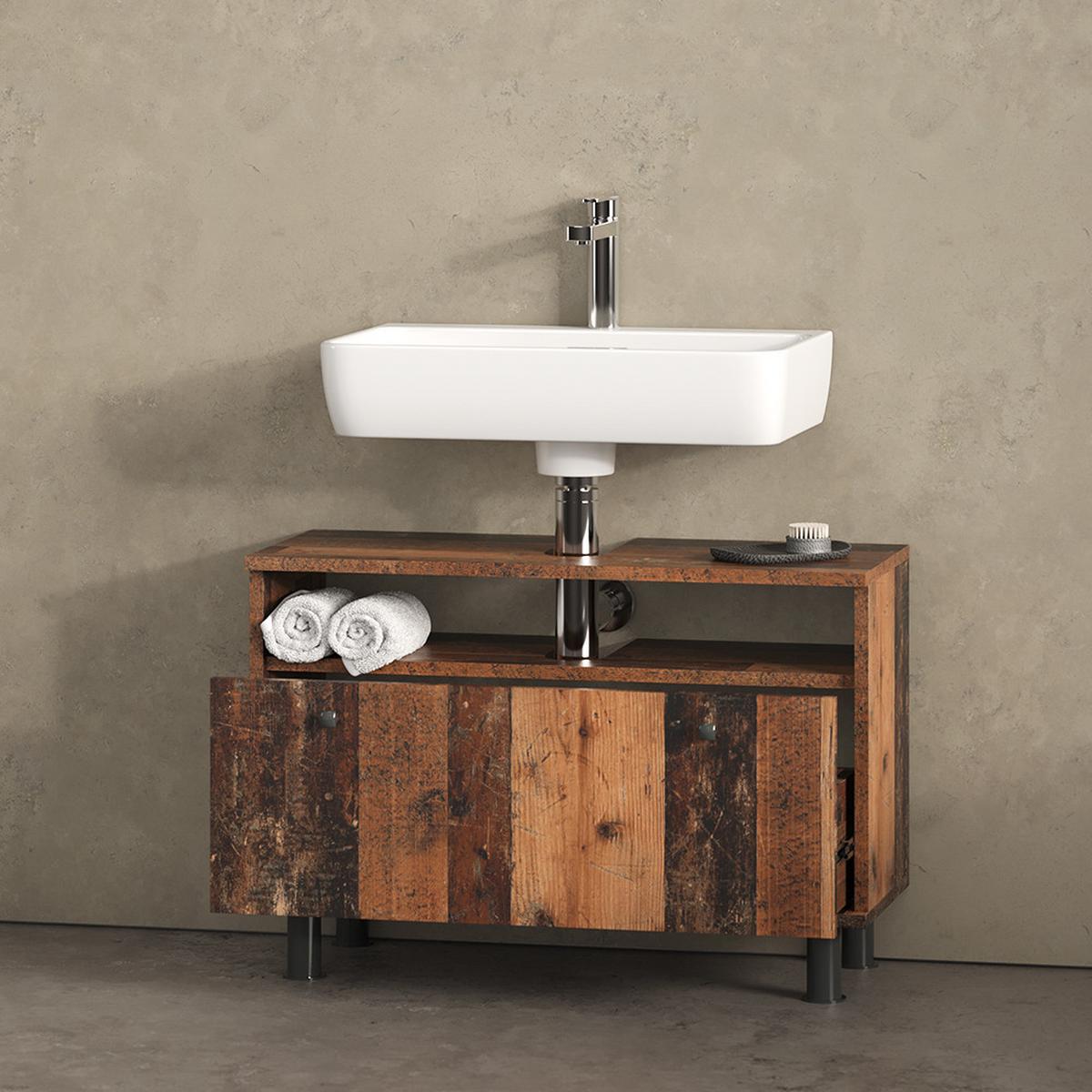 WASCHBECKENUNTERSCHRANK Fucino Oldstyle 80.2 x 54 cm mit Schublade - Braun, Holzwerkstoff (80.2/54/32cm) - Livinity®