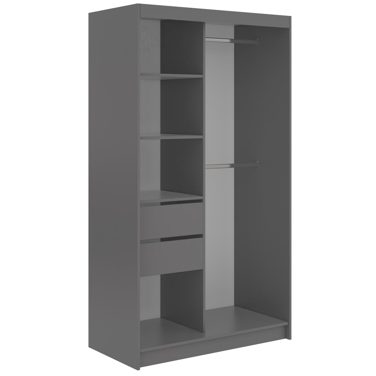 SCHWEBETÜRENSCHRANK mit Lamellen und Schubladen LUMOS - 120 - Grau und Weiß - Alufarben/Weiß, Holzwerkstoff/Metall (120/216/61cm) - MKS