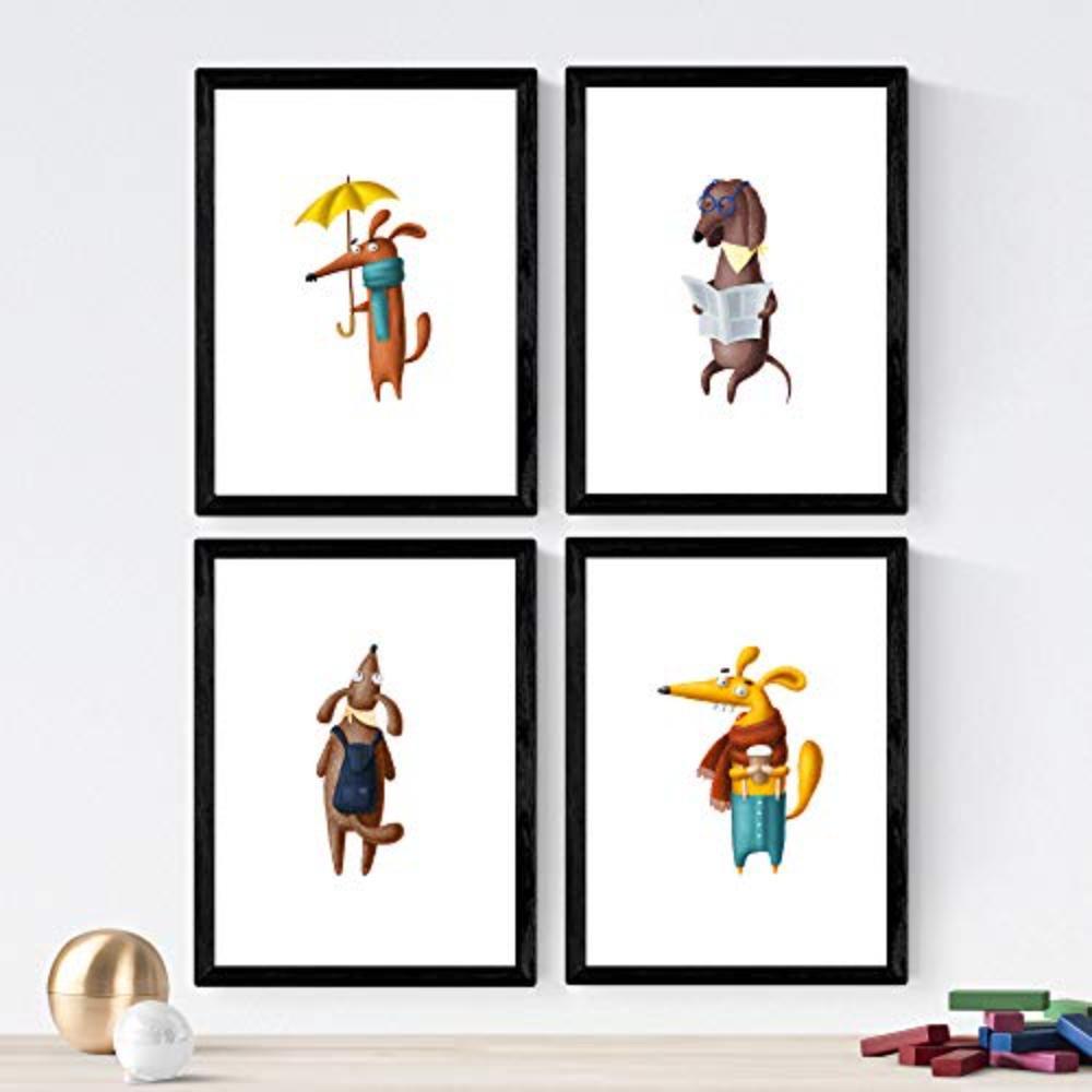 POSTER Set mit 4 Hunden gekleidet A4 Rahmenlos - Klar, Papier (29.7/3cm) - Nacnic