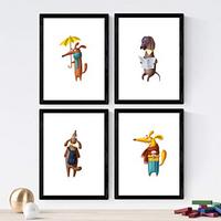 POSTER Set mit 4 Hunden gekleidet A4 Rahmenlos - Klar, Papier (29.7/3cm) - Nacnic