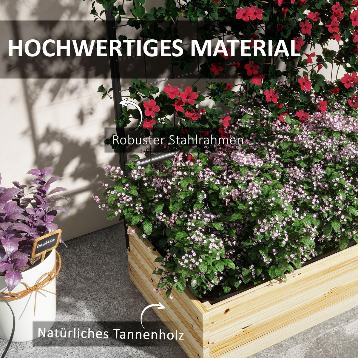 HOCHBEET mit Rankhilfe, Pflanzkasten aus Holz, für Garten, Balkon, Naturholz - Fichtefarben, Holz (38/145/80cm) - Outsunny