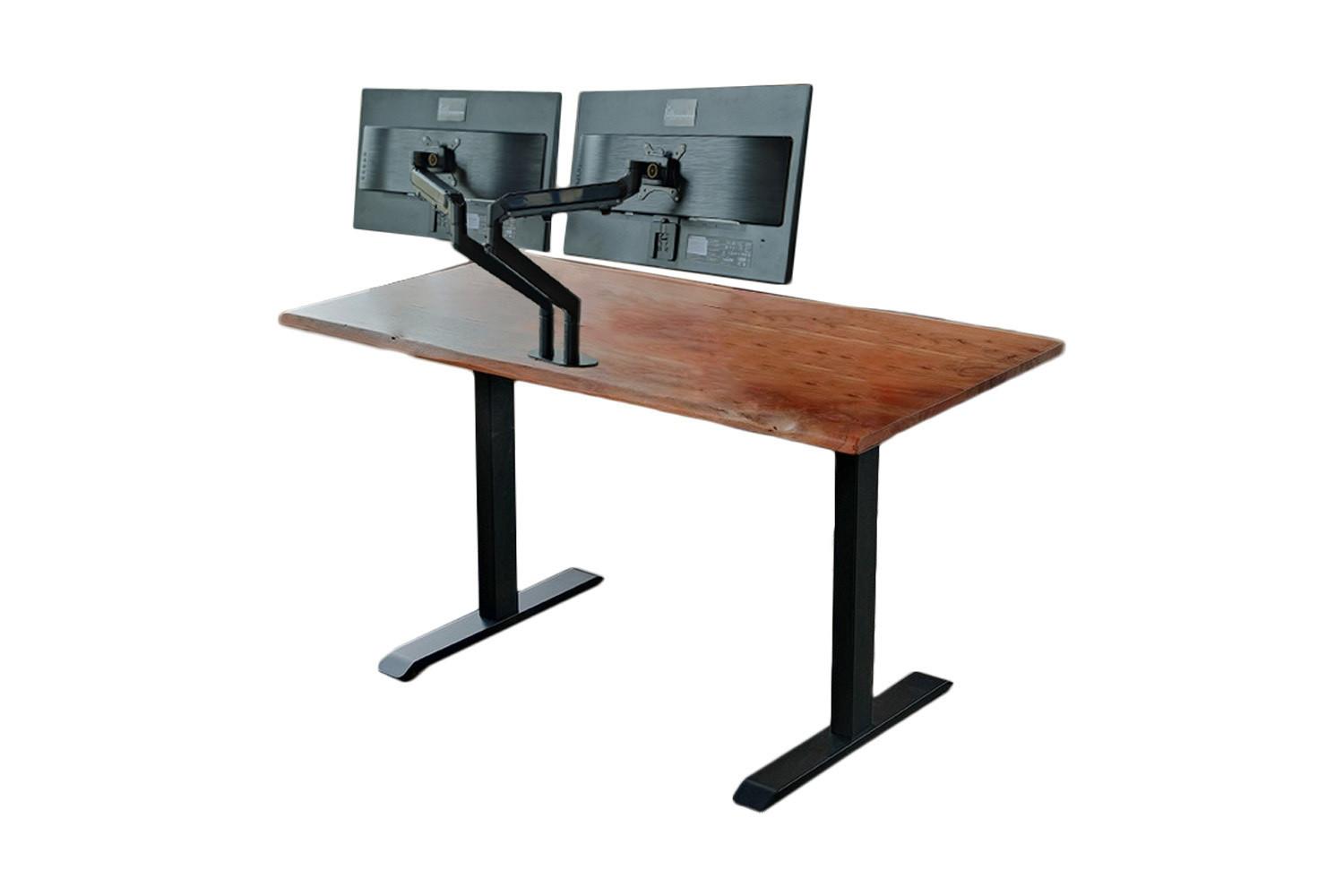 SCHREIBTISCH MIT MONITORHALTERUNG LORA elektrisch höhenverstellbar Nussbaum Dekor Akazie - Nussbaumfarben/Schwarz, Holz (90/180/72cm) - KAWOLA