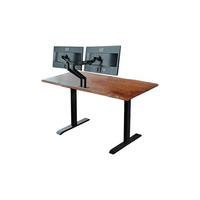 SCHREIBTISCH MIT MONITORHALTERUNG LORA elektrisch höhenverstellbar Nussbaum Dekor Akazie - Nussbaumfarben/Schwarz, Holz (90/180/72cm) - KAWOLA