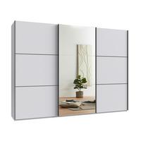 SCHWEBETÜRENSCHRANK 3-türig B300/H216/T65 cm in Weiß, eine Spiegeltür, Kleiderschrank inkl. Vollausstattung / 22019 - Rot/Weiß, Holzwerkstoff/Metall (300/216/65cm) - luma-home