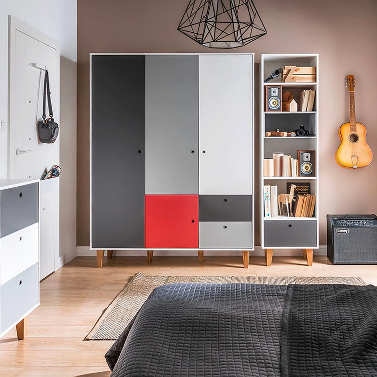 BABYKLEIDERSCHRANK 3 Türen Concept rot - Rot, Holzwerkstoff (153/201.5/55cm) - Petits-meubles