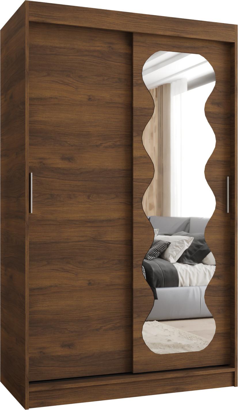 SCHIEBETÜRENSCHRANK mit Spiegel LUCY 200/100/62 2-türig - Silberfarben/Walnussfarben, Holz (100/62/100cm) - MÖBEL KRYSPOL