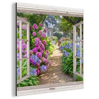 METALLBILD Hortensie - Durchsichtig - Blumen - Sommer - Lila - Weg 50x50 cm - Lila, Metall (50/50cm) - MuchoWow