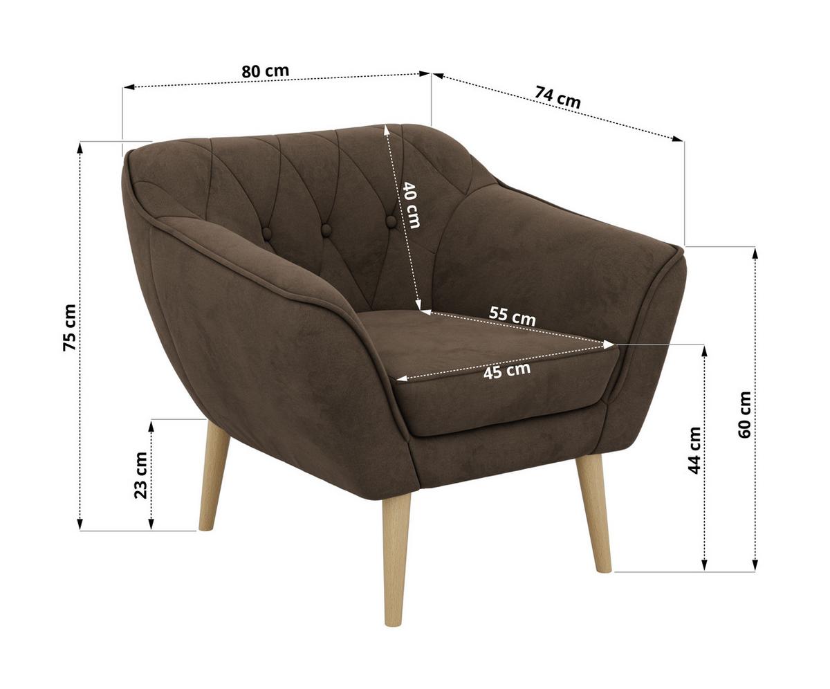 SESSEL PIRS - Braun Velvet - Holzbeine - Dunkelbraun/Buchefarben, Holzwerkstoff/Textil (80/75/74cm) - MKS