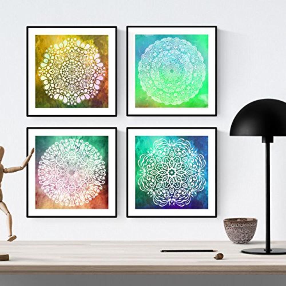 POSTER Set mit 4 Mandalas Freiheit 20x20cm Schwarzer Rahmen - Schwarz, Papier (20/3cm) - Nacnic