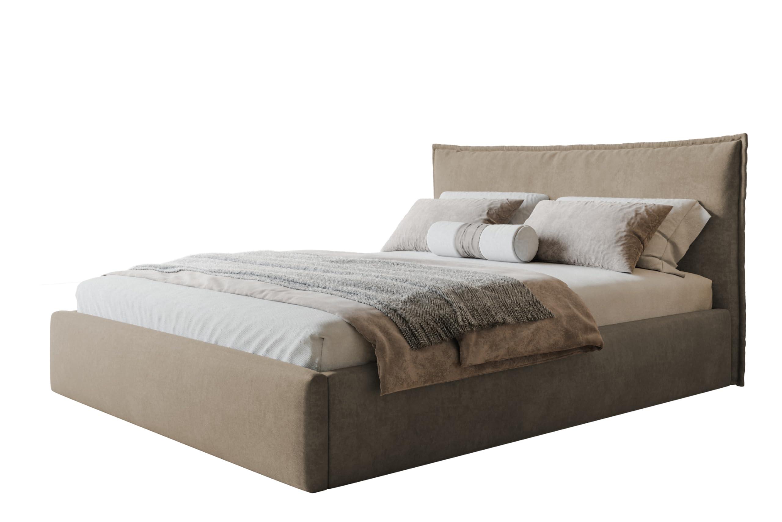 BETT 120x200 - Polsterbett mit Bettkasten und Holzrahmen - Modern Betten - Weicher Jasminstoff - Kollektion Rimini - Beige - Beige, Holz/Textil (120/200cm) - Alpi-Möbel