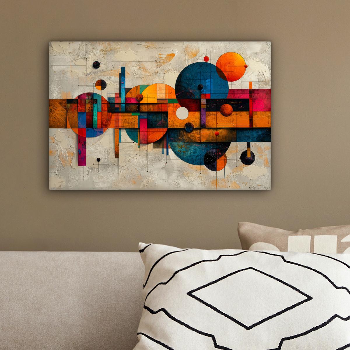LEINWANDBILD Vintage - Moderne Kunst - Orange - Geometrische Formen Deko Schlafzimmer 30x20 cm - Multicolor, Textil (30/20cm) - MuchoWow
