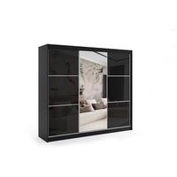 KLEIDERSCHRANK mit Spiegel-Schiebetüren und Aluminium-Leisten - VIVI - 240 cm Schwarz - Schwarz, Holzwerkstoff (240/216/61cm) - ALTDECOR