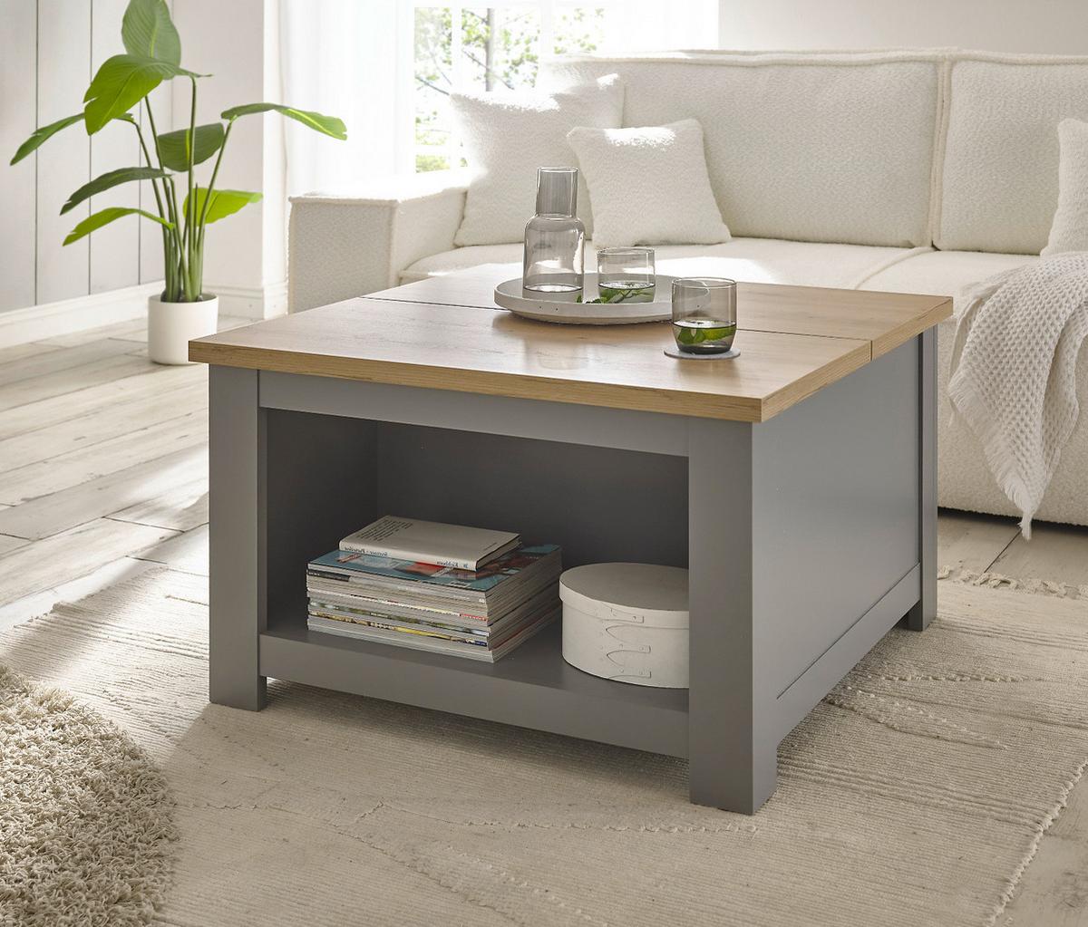 COUCHTISCH grau, Artisan Eiche Landhaus, Beistelltisch quadratisch mit Ablage - Hellgrau/Eiche Artisan, Holzwerkstoff/Metall (83/83/50cm) - Furn.Design