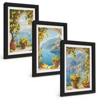 BILDER SET 3er Set - 20x30 cm Schwarzer Rahmen - Meereslandschaften, Zitronen, Fenster - Schwarz, Kunststoff (20/30cm) - TULUP