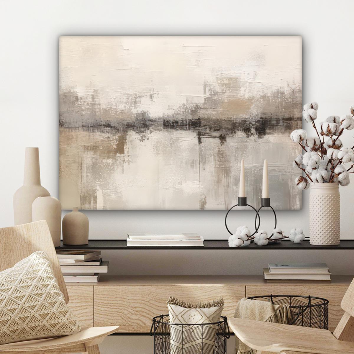 LEINWANDBILD Moderne Kunst - Abstrakt - Beige Wandbilder 80x60 cm - Beige, Textil (80/60cm) - MuchoWow