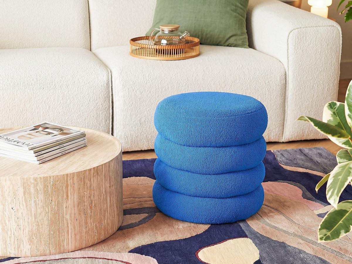 POUF Bouclé Blau Sumpter - Blau, Textil (43/47/43cm) - Beliani