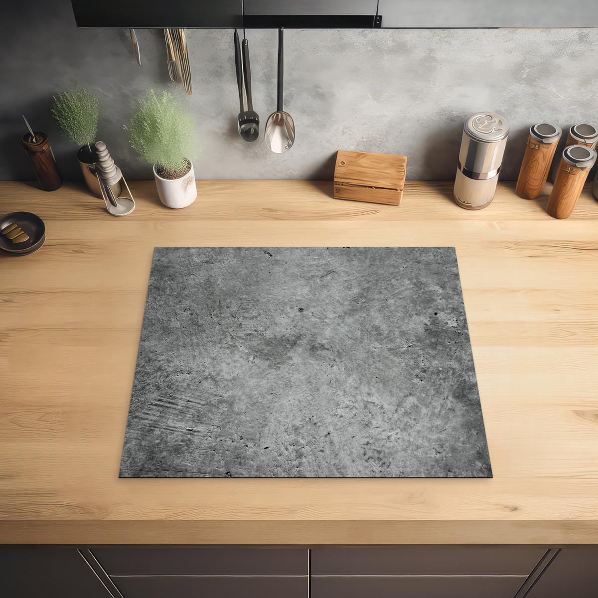 HERDABDECKPLATTE Beton - Schiefer - Grau -Betonstruktur Herdabdeckung Induktionsfeld 60x52 cm - Grau, Kunststoff (60/52/0.2cm) - MuchoWow
