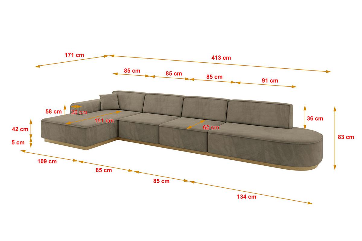 ECKSOFA Ottomane Links IREA-L3-v2 - 413x171x83 cm Braun - Braun, Holzwerkstoff/Textil (413/171cm) - ALTDECOR