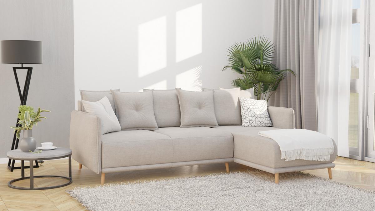 ECKSOFA Chroma Beige Luxusmicrofaser - Ecru/Beige, Holz/Textil (238/170cm) - S-Style