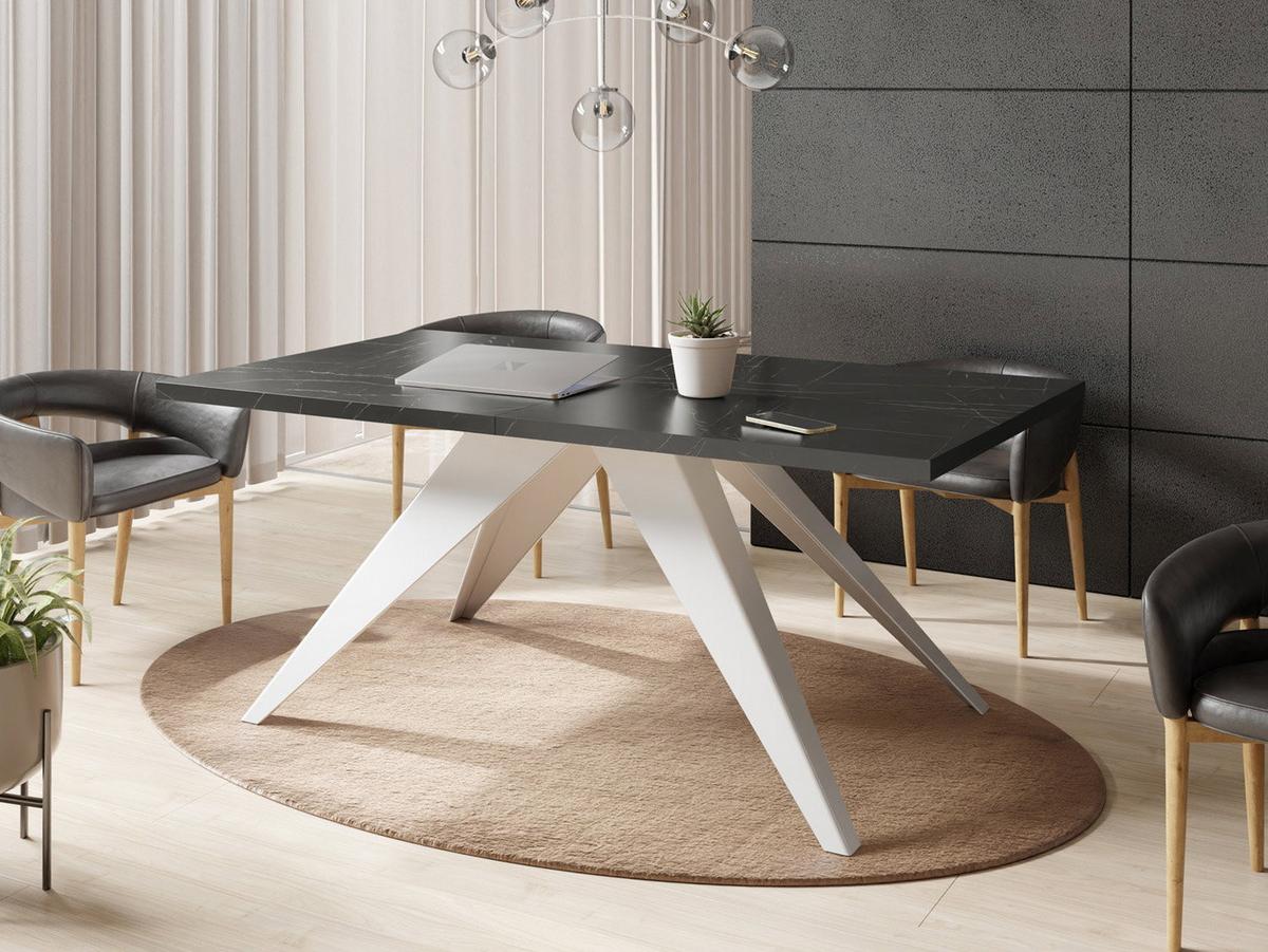 ESSTISCH Vance Weiß rechteckig ausziehbar, Marmor Schwarz 160-260/90/76 cm - Anthrazit/Weiß, Holzwerkstoff/Metall (90/260/76cm) - WFL GROUP