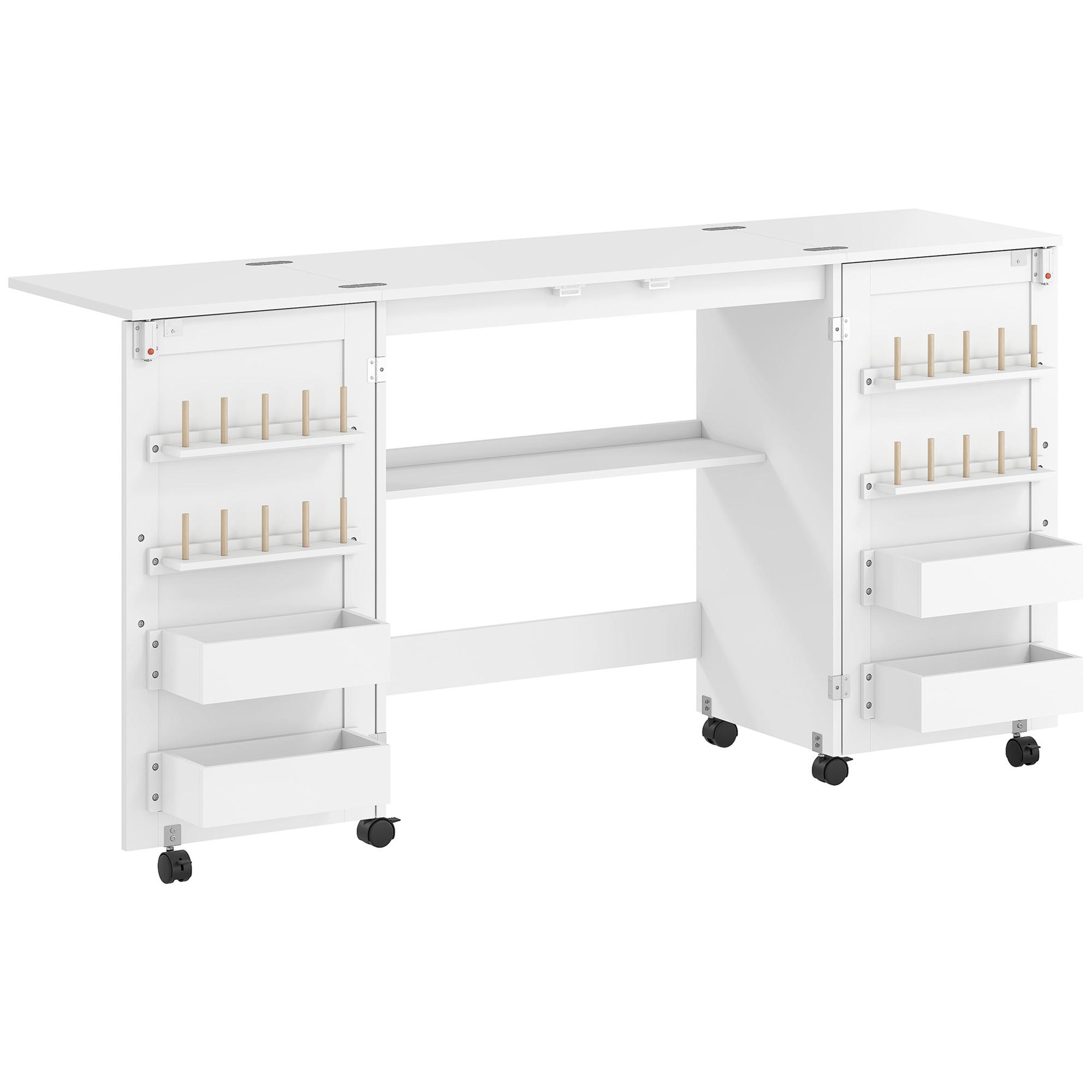 NÄHTISCH Spanplatte Weiß - Schwarz/Weiß, Holzwerkstoff/Kunststoff (160/40/81cm) - HOMCOM