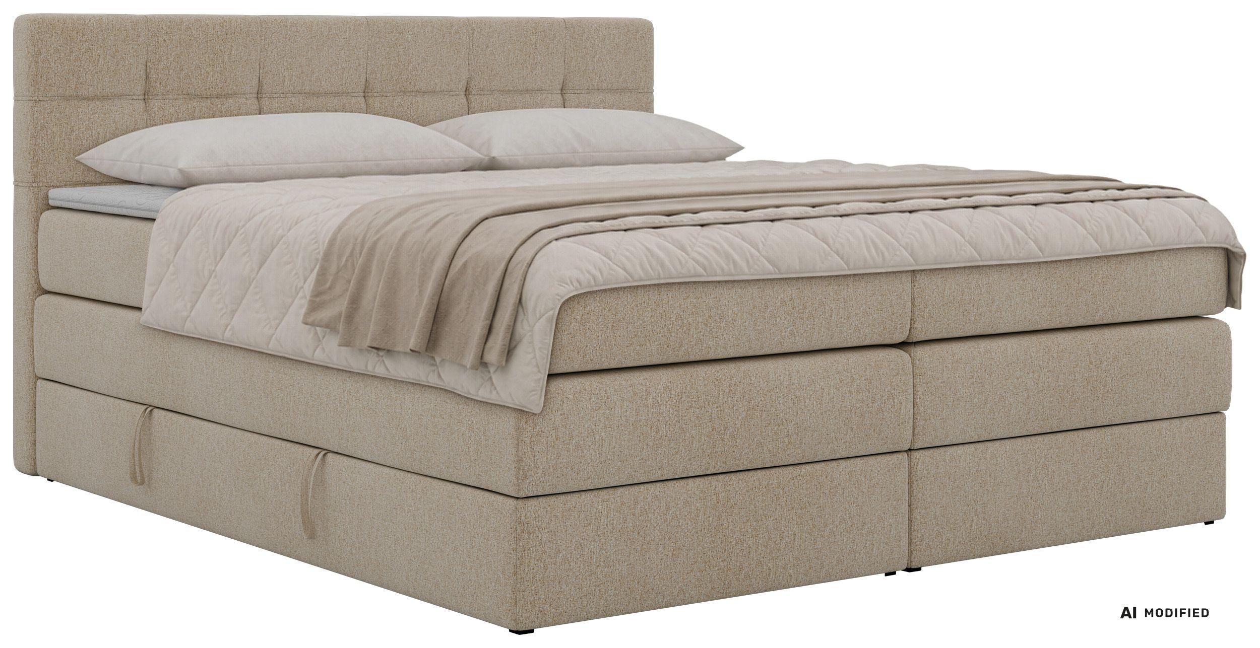BOXSPRINGBETT SOLVEN KING 140/200 - Beige Stukture - Topper T25 - H3 - Beige/Schwarz, Kunststoff/Textil (140/200cm) - MKS
