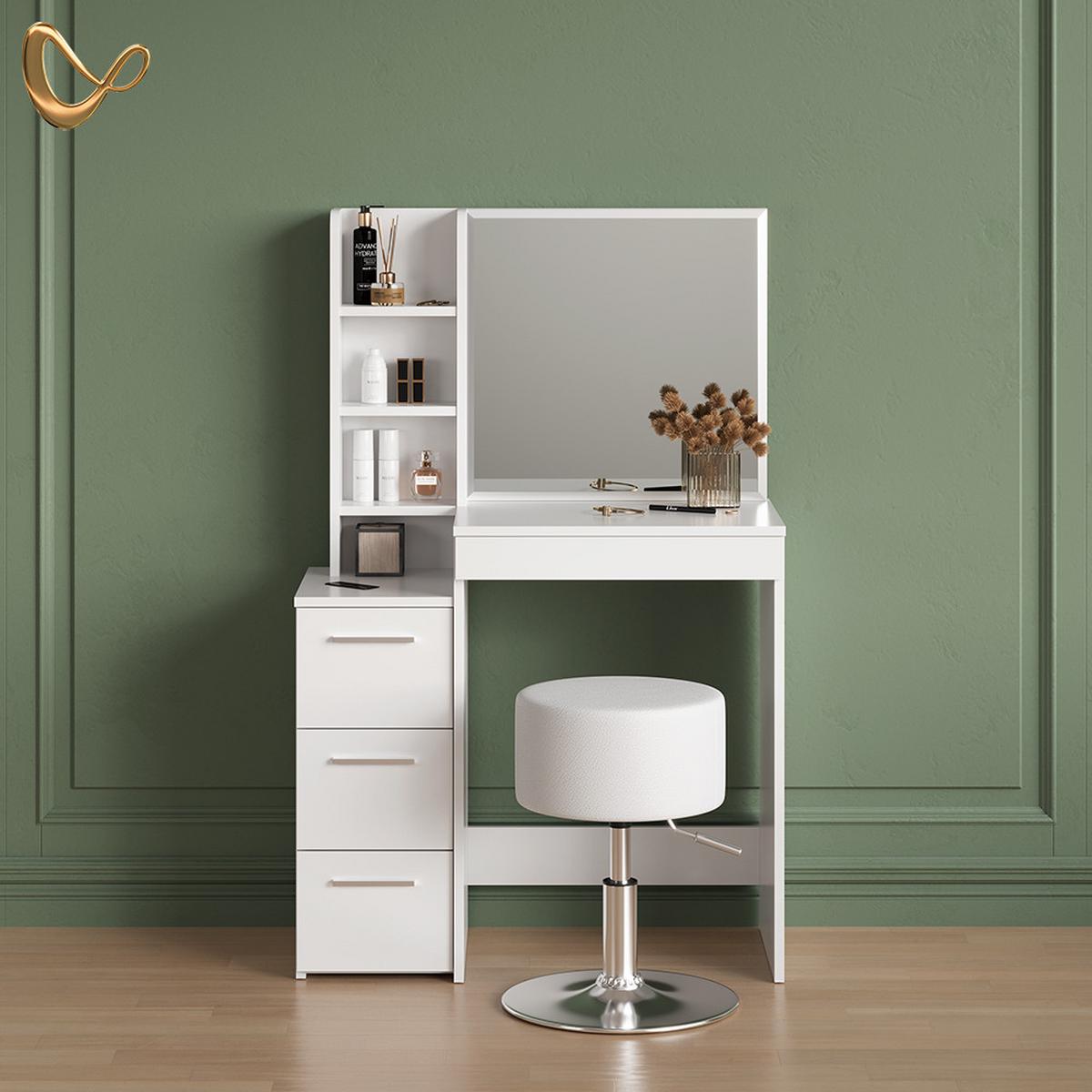 SCHMINKTISCH Ivera Weiß 79.9 cm mit Hocker - Weiß, Holzwerkstoff (79.9/127.4/40cm) - Livinity®