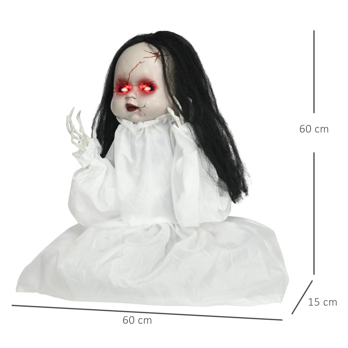 HALLOWEEN Dekoration 60cm Springende Mörderpuppe mit Rote Augen, Soundfunktion - Weiß, Kunststoff (15/60/60cm) - HOMCOM