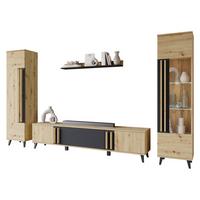 WOHNWAND Helsinki II mit weißer LED Beleuchtung - Schwarz/Graphitfarben, Holzwerkstoff/Kunststoff (180/70/33cm) - MIRJAN24