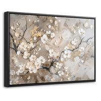 LEINWAND Bilder mit Rahmen - Blumen - Weiß - Gold - Beige - Luxus - 30x20 - Greige, Textil (30/20cm) - MuchoWow