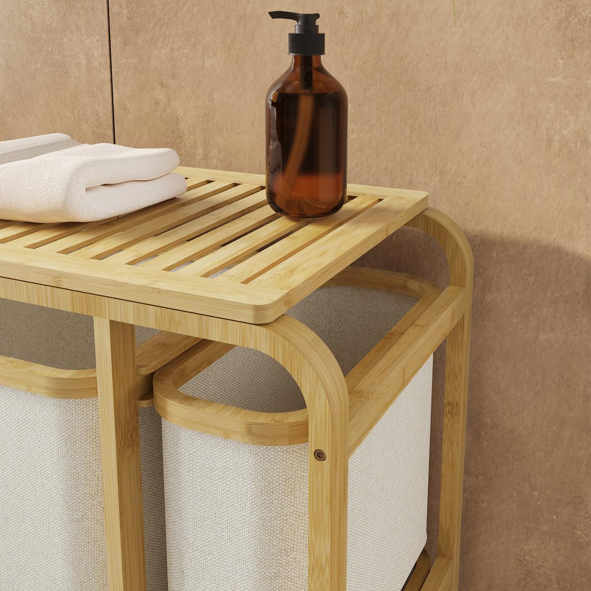 WÄSCHESAMMLER Evenes - Beige/Naturfarben, Holz/Kunststoff (49.5/70/33cm) - [en.casa]