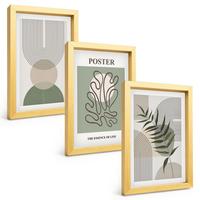 BILDER SET 3er Set - 20x30 cm Goldrahmen - Geometrische botanische Muster - Goldfarben, Kunststoff (20/30cm) - TULUP