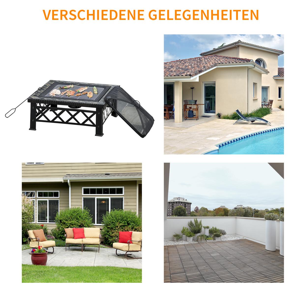 FEUERSCHALE, Schiefer, Stahl, Schwarz - Schwarz, Metall (76/47/76cm) - Outsunny