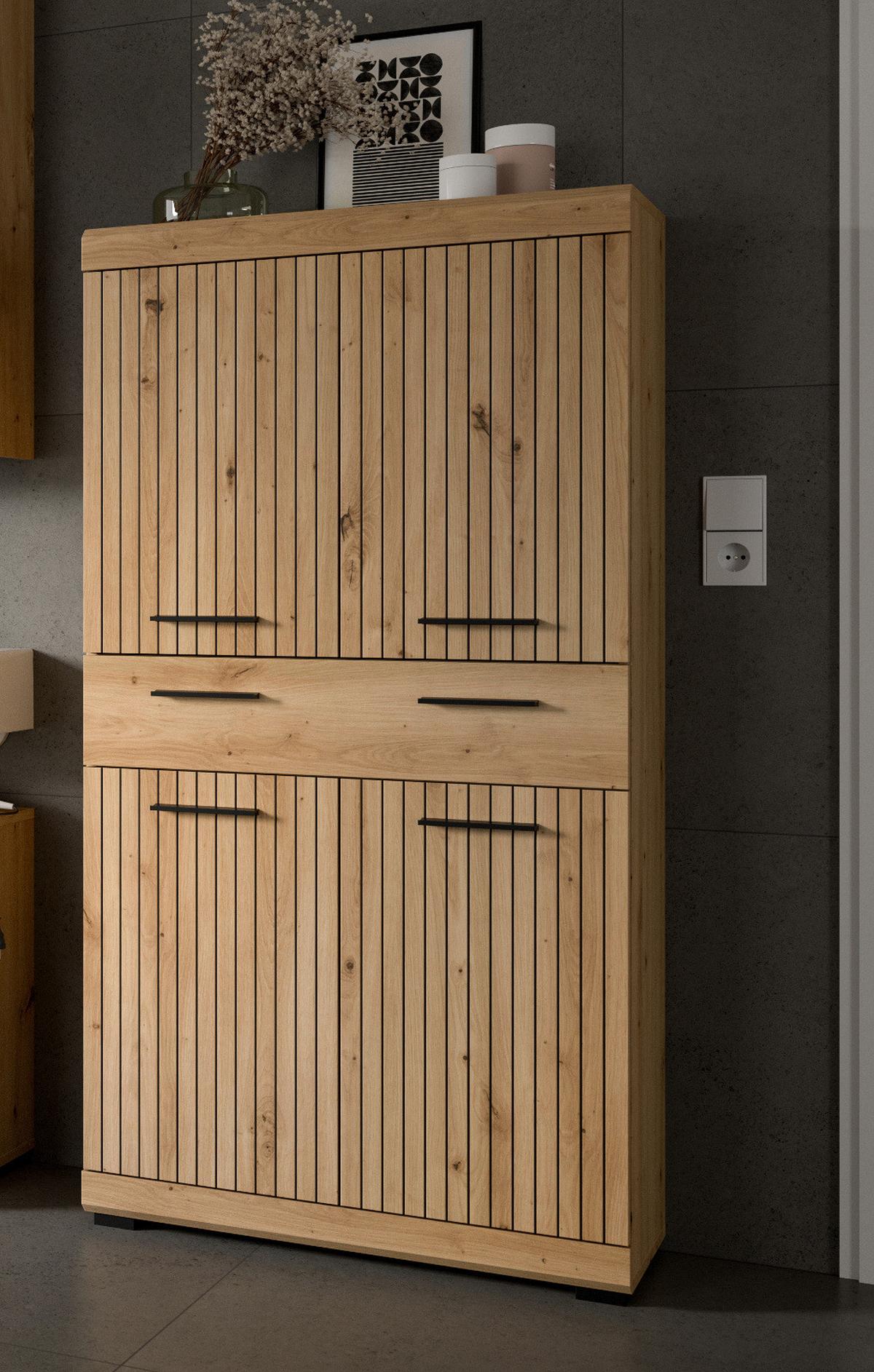 MIDISCHRANK Eiche Artisan 74 x 143 cm, Badschrank mit viel Stauraum - Schwarz/Eiche Artisan, Holzwerkstoff/Kunststoff (74/143/31cm) - Inn.Furn