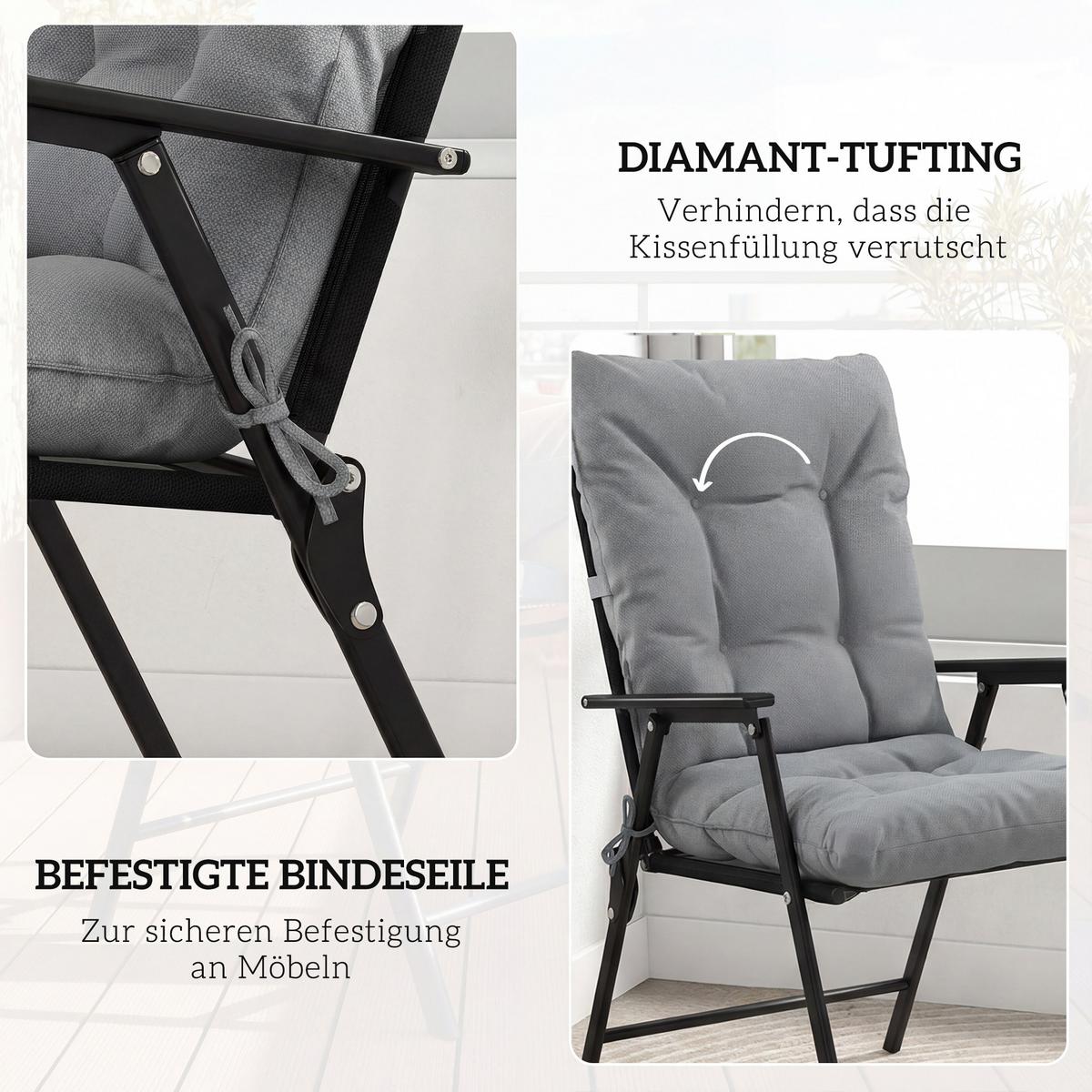 SITZKISSEN 2ER-SET Polyester PP-Baumwolle Hellgrau - Hellgrau, Textil (120/50/8cm) - Outsunny