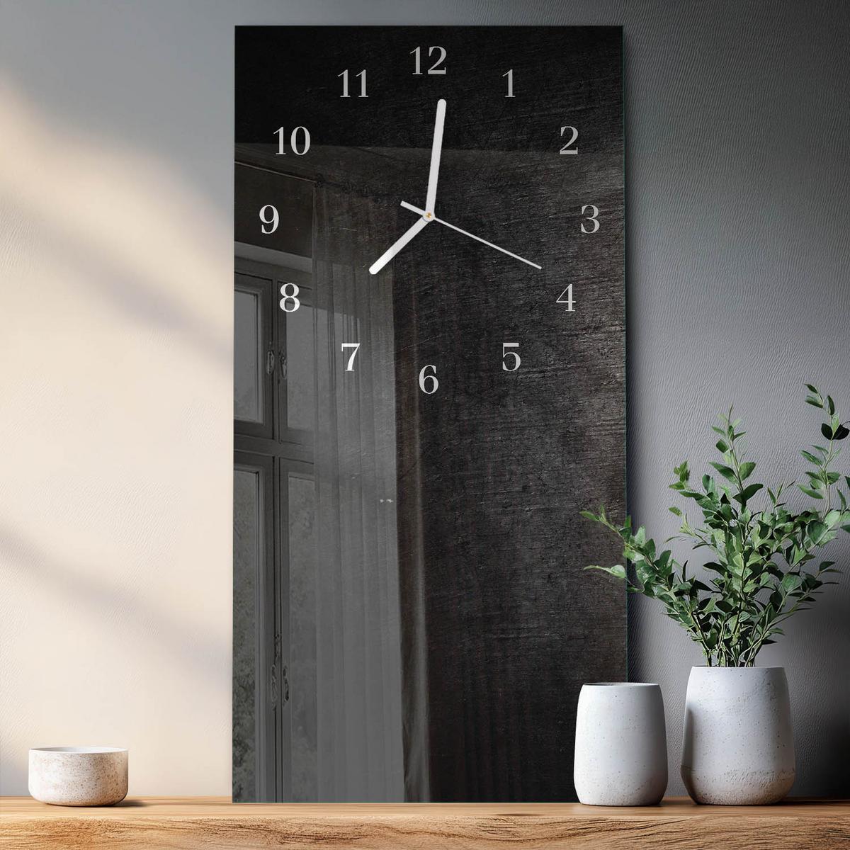 WANDUHR aus Glas 30x60 cm - Platte - Schwarz, Glas (30/60/0.4cm) - TULUP
