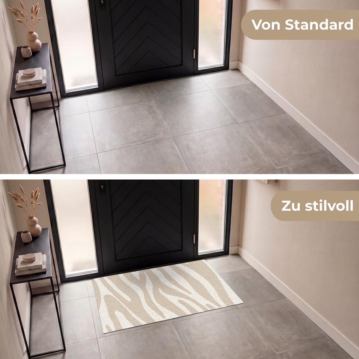 FUSSMATTE Zebramuster - Beige - Weiß - Tiermuster Schmutzfänger 120x80 cm - Beige, Kunststoff (120/0.4cm) - MuchoWow