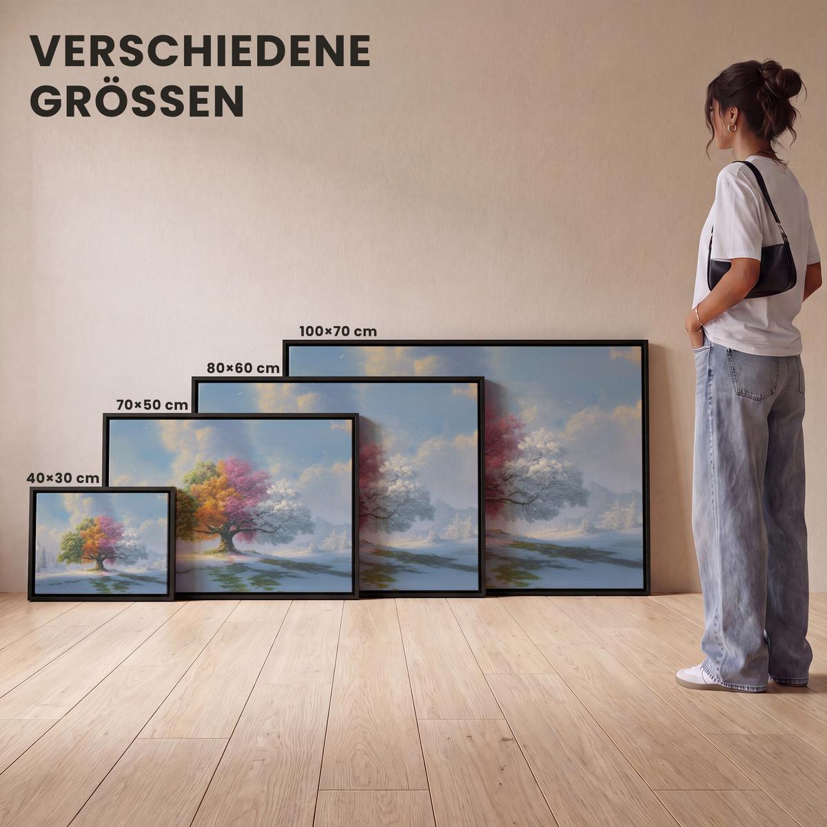 LEINWAND Bilder mit Rahmen - Baum - Jahreszeiten - Winter - Landschaft - 40x30 - Multicolor, Textil (40/30cm) - MuchoWow