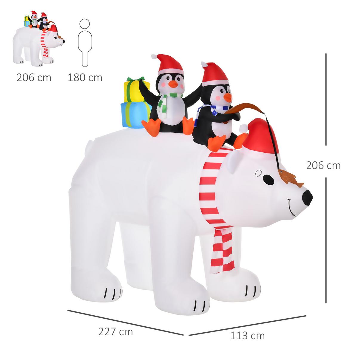 AUFBLASBARE Pinguine auf Eisbär Dekoration 2,1 m mit Lichtern Polyester - Multicolor, Kunststoff (113/206/227cm) - HOMCOM