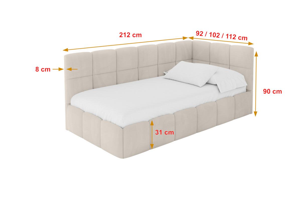 EINZELBETT Jugendbett mit Bettkasten Links, mit Matratze - LIVY 90x200 Beige - Beige, Holzwerkstoff/Textil (90/200cm) - ALTDECOR