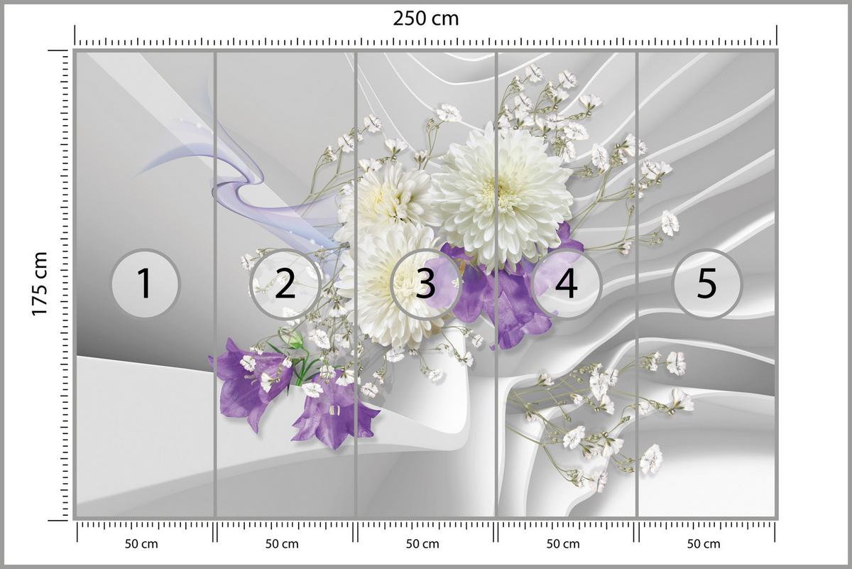 FOTOTAPETE für Wohnzimmer BLUMEN Abstraktes Welliges Raumhintergrund 250x175 - Violett/Weiß, Papier (250/175cm) - Muralo