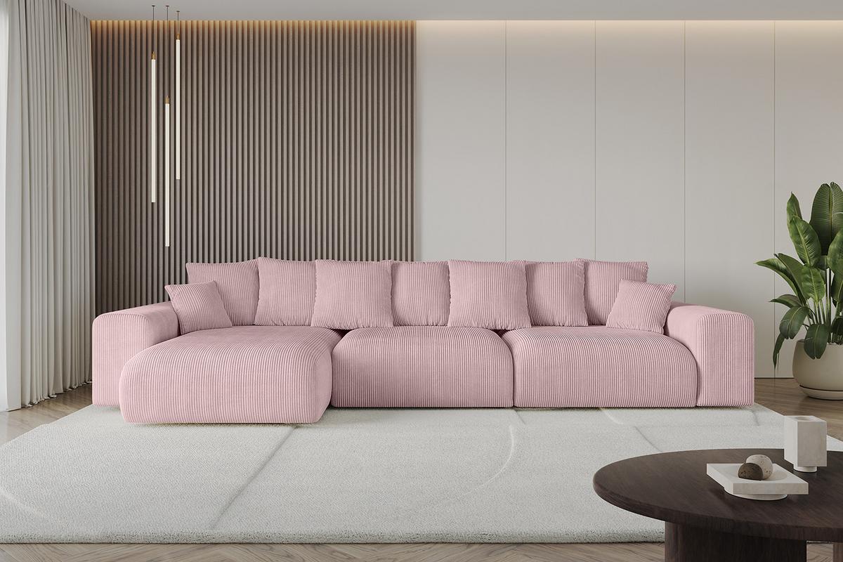 ECKSOFA Ottomane links ESKAR-L2 364x176x72 Rosa Cord - Schwarz/Rosa, Holzwerkstoff/Kunststoff (364/176cm) - ALTDECOR