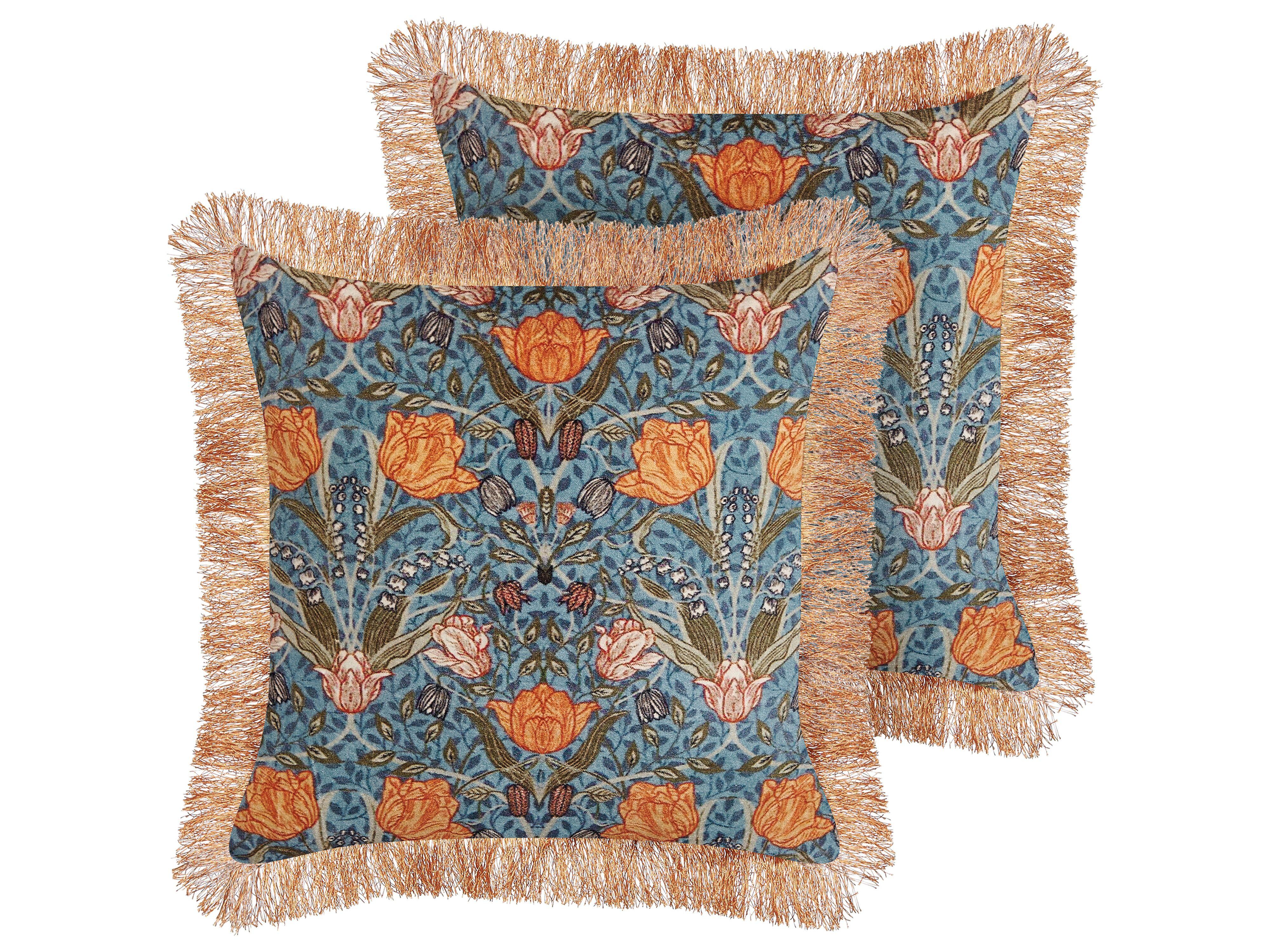 DEKOKISSEN 2er-Set Blau 45/45 cm Mitella - Blau, Textil (45/45cm) - Beliani