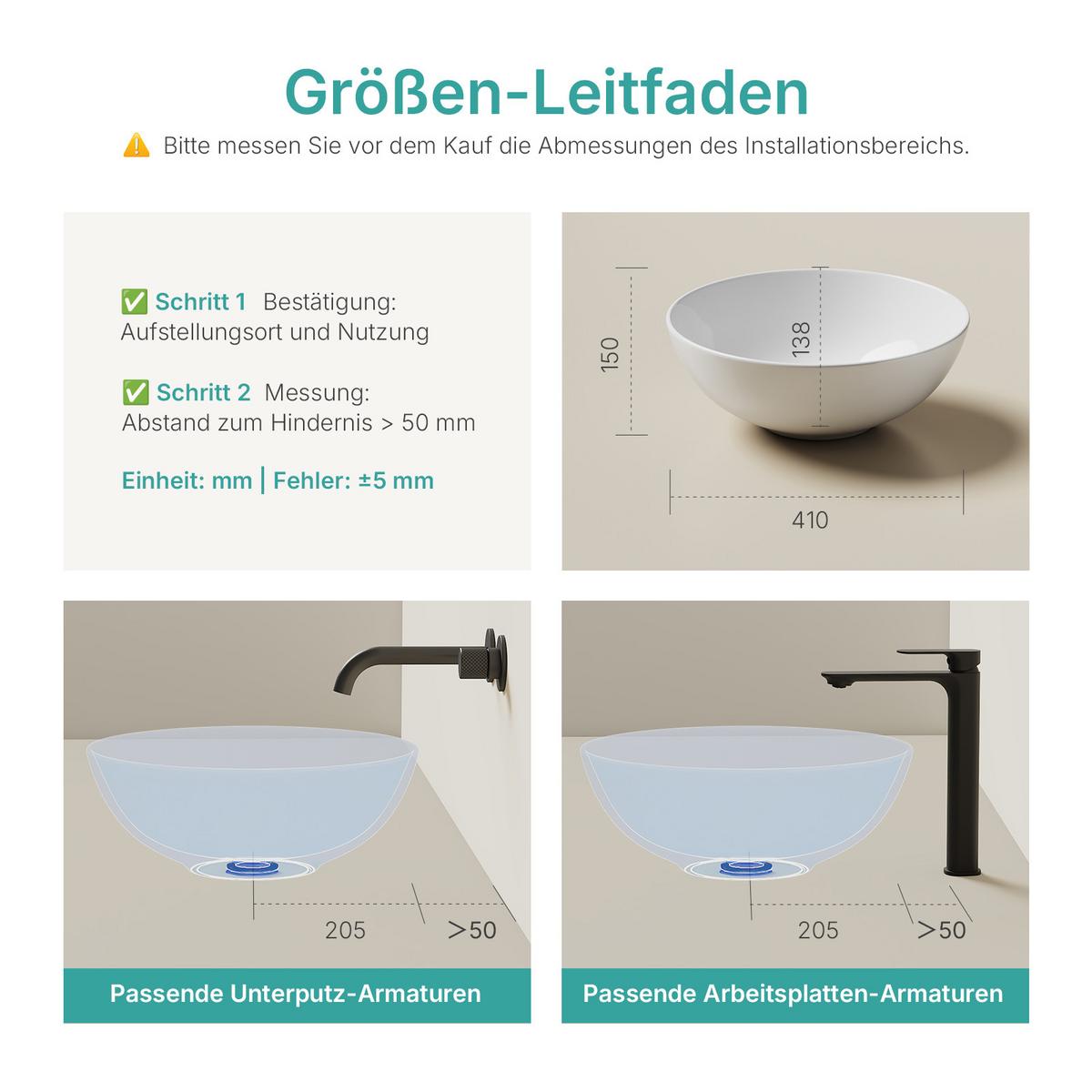 WASCHBECKEN Aufsatz Keramik Weiß Glänzend Ø41,5 / 15,5 cm - Weiß, Keramik (41/15/41cm) - EMKE