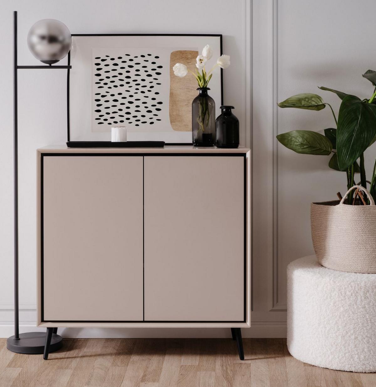 KOMMODE sand, schwarz 90 cm, Sideboard mit Soft-Close - Sandfarben/Schwarz, Holzwerkstoff/Kunststoff (90/90/38cm) - Furn.Design