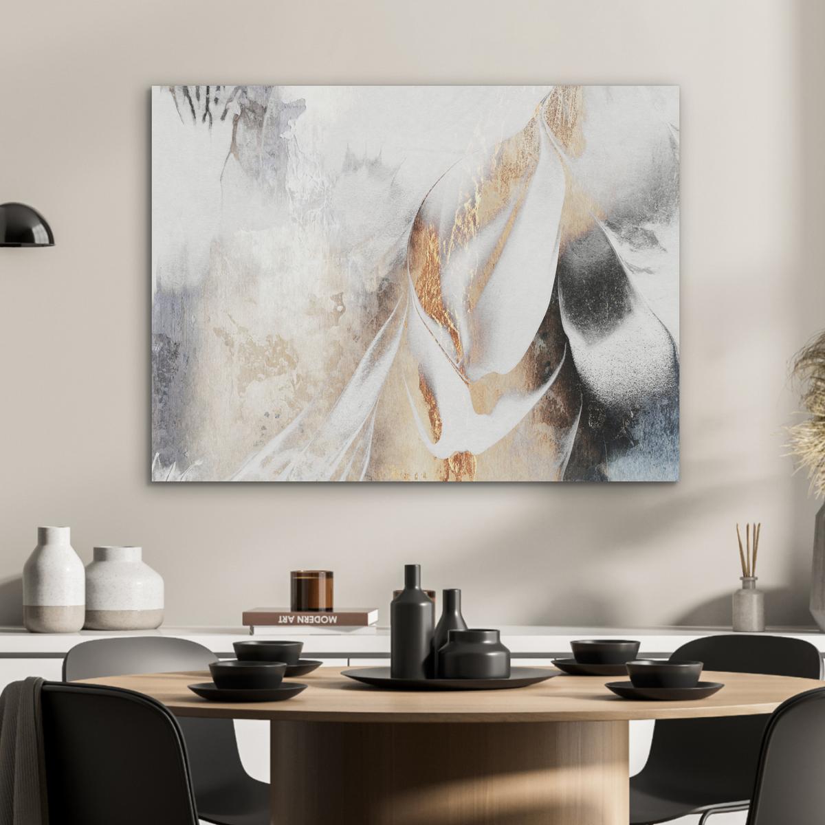 AKUSTIKBILD Luxus - Abstrakt - Gold - Weiß Gemälde 80x60 cm - Goldfarben, Kunststoff (80/60/0.9cm) - MuchoWow