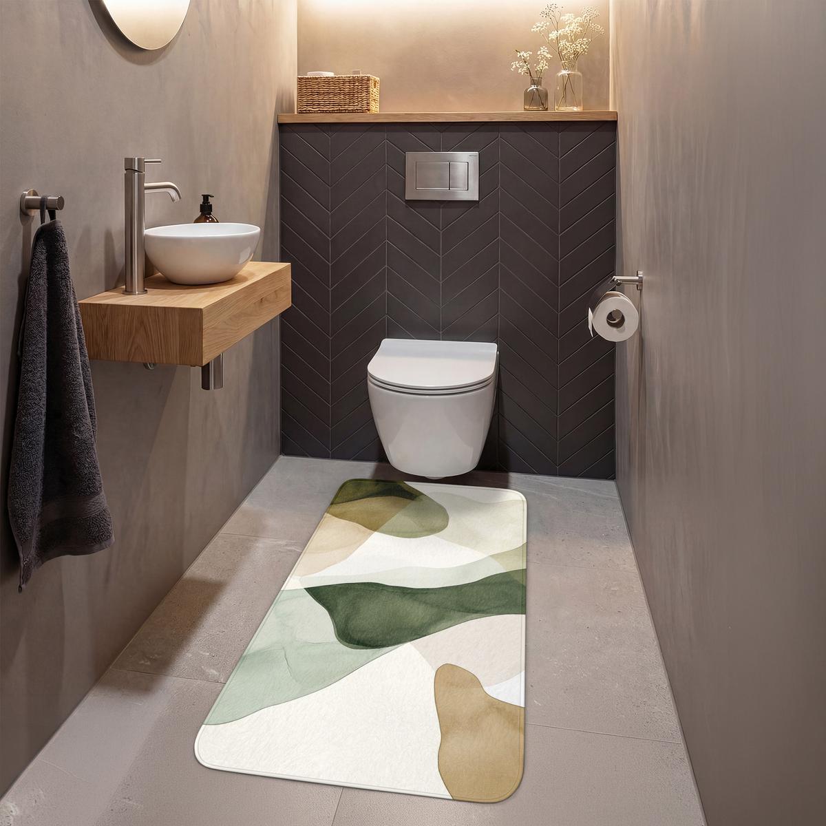 WC-VORLEGER Japandi - Abstrakt - Grün Toilettenvorleger 60x120 cm - Grün, Textil (60/1cm) - OnlyWow