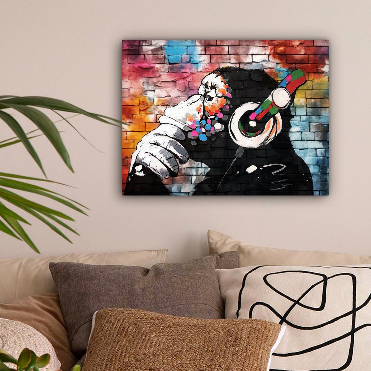 LEINWANDBILD Affe - Graffiti - Musik Wandbild 40x30 cm - Multicolor, Textil (40/30cm) - MuchoWow